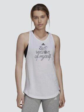 ADIDAS WOMEN'S BEST VERSION OF MYSELF TRAINING TANK TOP (White) Size M